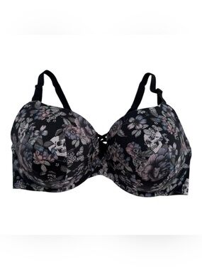 Torrid XO Plunge Push-Up 360° Back Smoothing Bra Black Vintage Skull Size 42DDD